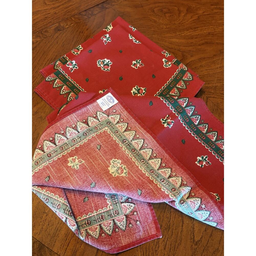 Jennifer Moore for the Home Cotton Blend Napkins Set 3 Red Green 19x19 Brazil